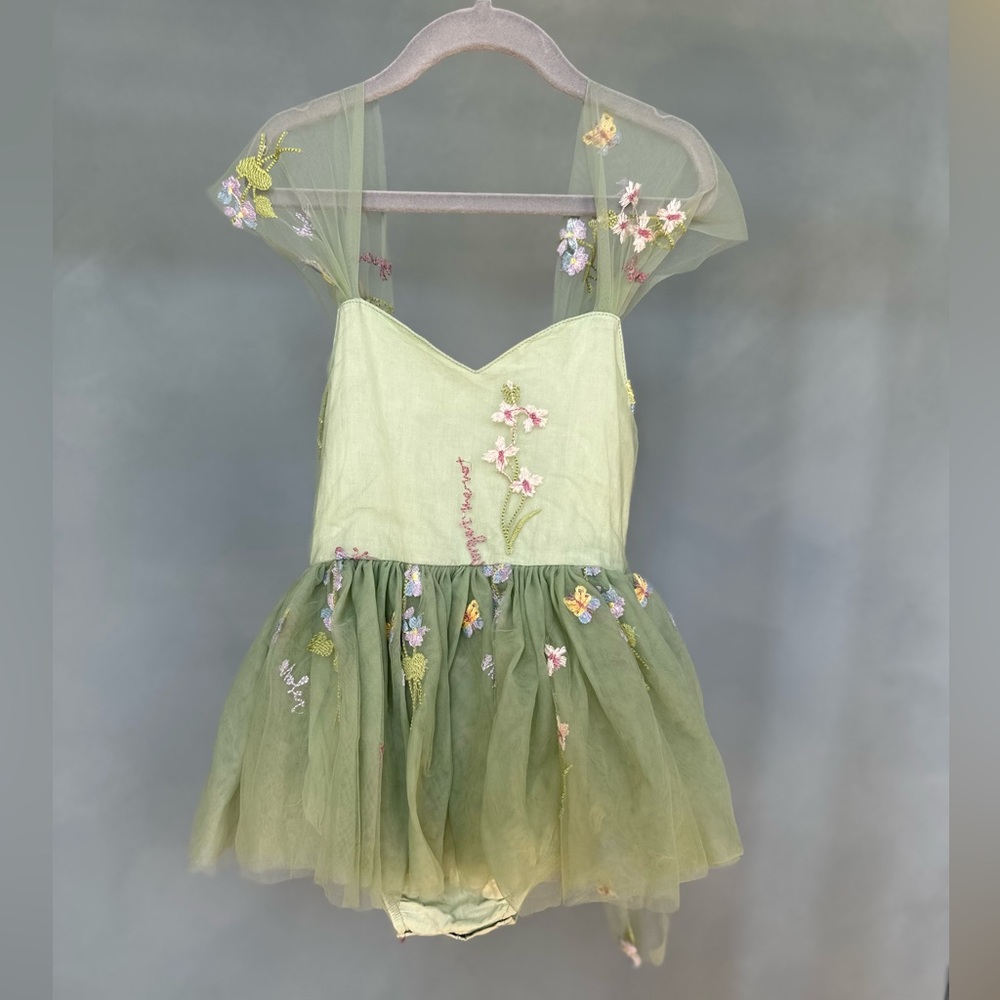 Sage Green Embroidered Tulle Flower Girl Dress 24M